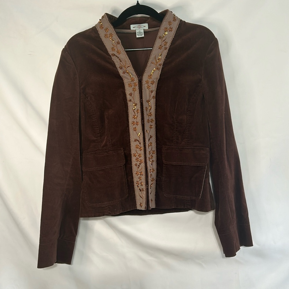 Anthropologie Sitwell Brown Velvet Jacket Sequin Embroidered Beaded on trend 10